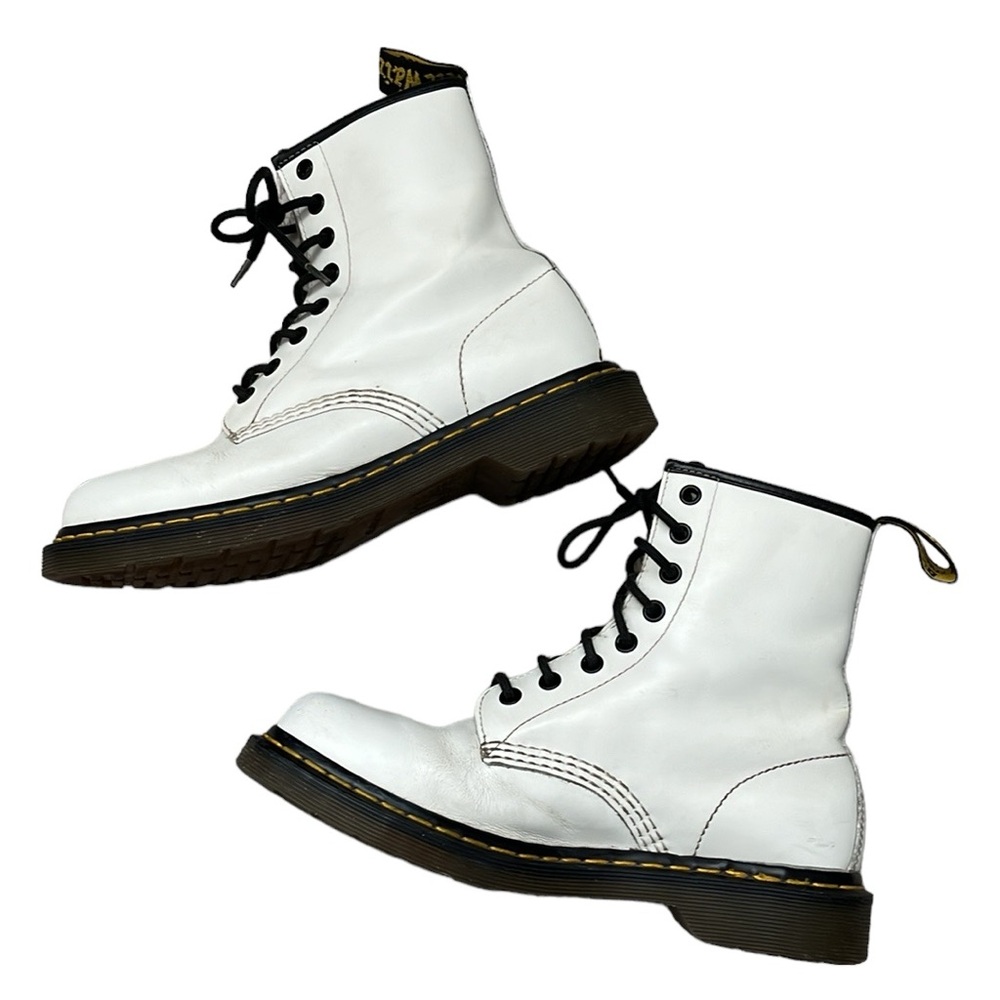 Dr. Martens White Combat Boots with Black Accents